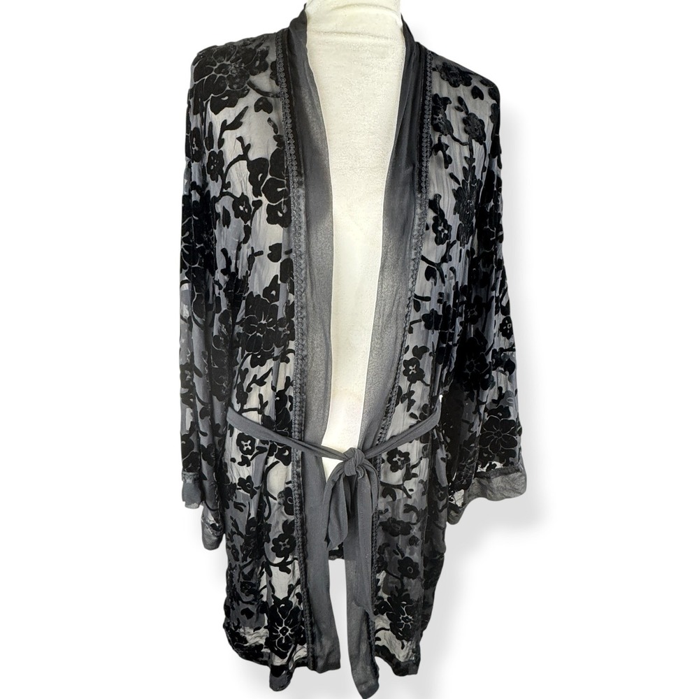 Victoria's Secret Robe Size Large Silk Blend Velvet Burnout Whimsigoth VTG Y2K - Picture 3 of 16